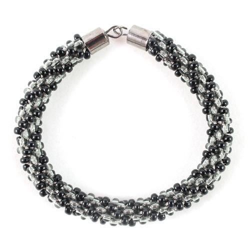 Black Grey Beaded Kumihimo Bracelet -riverside beads