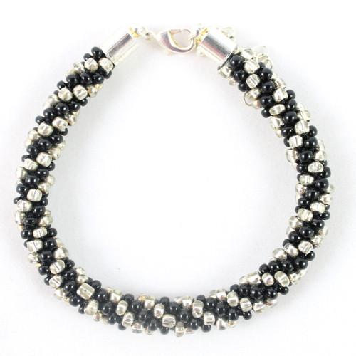 Black Silver Beaded Kumihimo Bracelet - riverside beads