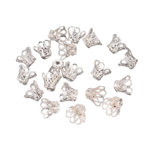 10mm Double Petal Bead Caps - Silver Plated - Image 2