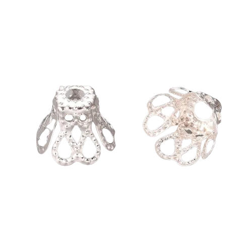 10mm Double Petal Bead Caps - Silver Plated