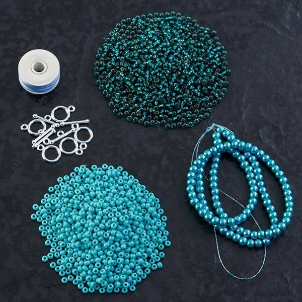 Diamond and Pearls Bead Weaving Bracelet Kit Teal - Makes 5 - Image 7
