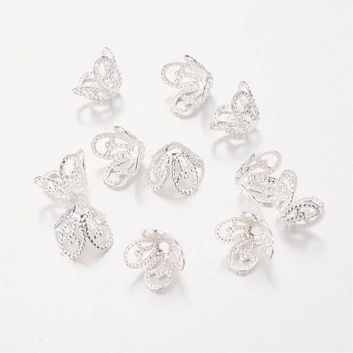 8mm Dainty Filigree Bead Caps – Silver Plated - Image 2