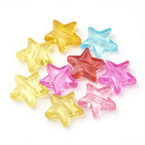 Acrylic Transparent Mixed Colour Star Beads - 13x14x5mm