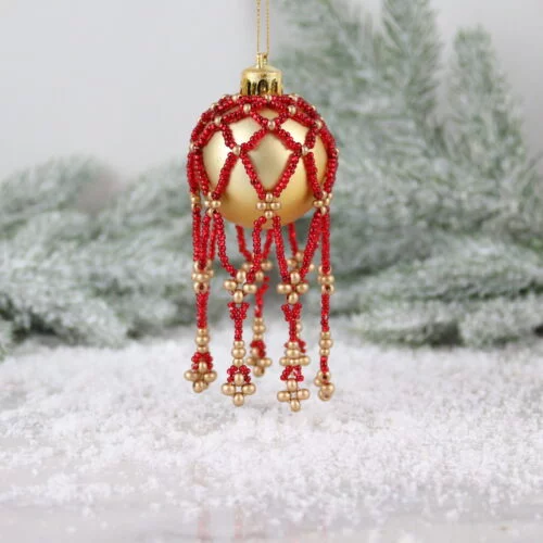 Beaded Bauble Nets Kit Red Gold Makes 5
