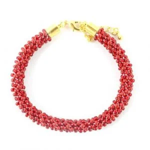 Red Beaded Kumihimo Bracelet-riverside beads