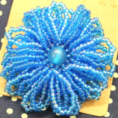 Blue Frilly Flower Brooch-riverside beads