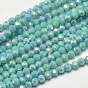 Faceted Glass Crystal Round Beads - Teal Lustre - Riverside Beads