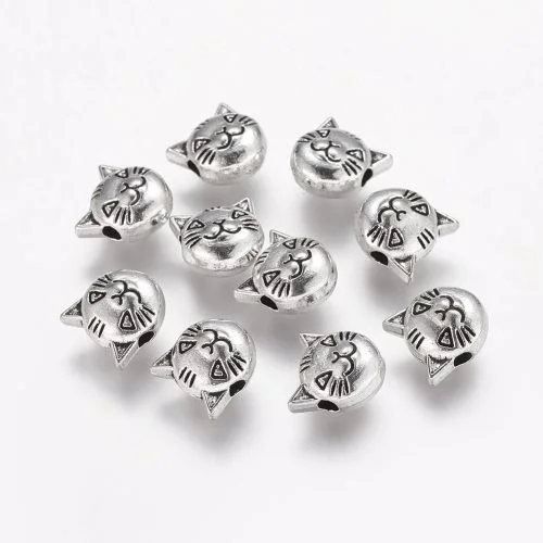 Silver Cat Head Charms - Riverside Beads