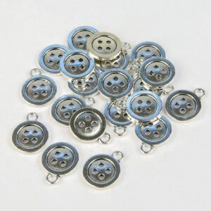 Button Charms - Silver Plated is a button charm with 4 holes in the centre of the button and a loop to use on the outside of the button