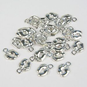 Footprint Charms in silver with a loop at the top of the feet