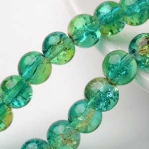 Crackled Glass Beads - Multi - Green and Blue - Riverside Beads