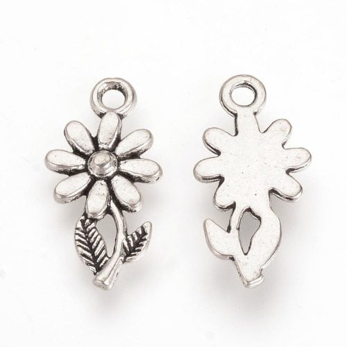 Eight Petal Flower Charm - Silver Plated - Riverside Beads