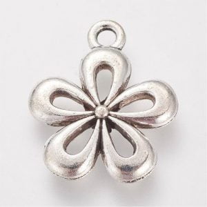 Five Rounded Petal Flower Charms - Silver Plated - Riverside Beads