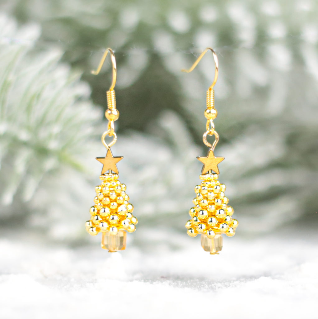 Gold Beaded Christmas Tree Earrings - Riverside Beads