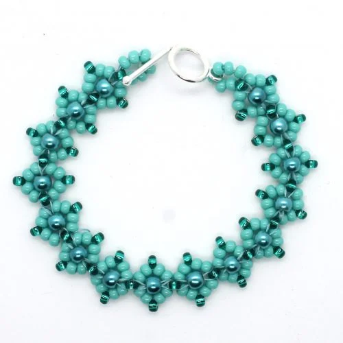 Diamond and Pearls Bead Weaving Bracelet Kit Teal - Makes 5 - Image 2