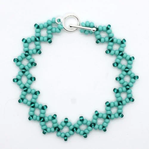 Diamond and Pearls Bead Weaving Bracelet Kit Teal - Makes 5 - Image 4