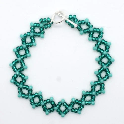 Diamond and Pearls Bead Weaving Bracelet Kit Teal - Makes 5 - Image 3