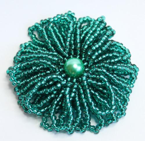 Teal Frilly Flower Brooch-riverside beads