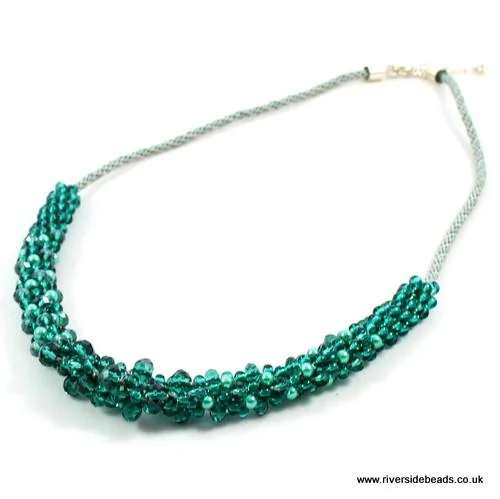 Teal Crystal Kumihimo Necklace-riverside beads