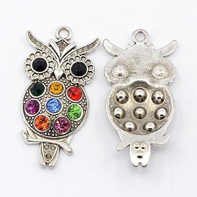 Diamante Owl Charms - Silver Plated - Riverside Beads