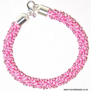 Pink Beaded Kumihimo Bracelet-riverside beads