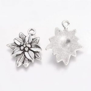 Christmas Flower Charm - Silver Plated Poinsettia - Riverside Beads