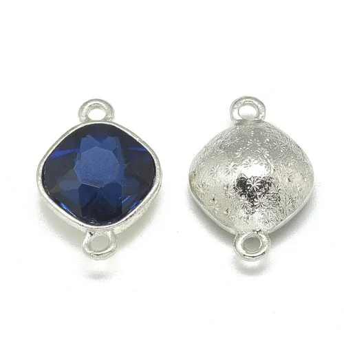 Blue Faceted Glass Connector Charm - 15mm x 22mm