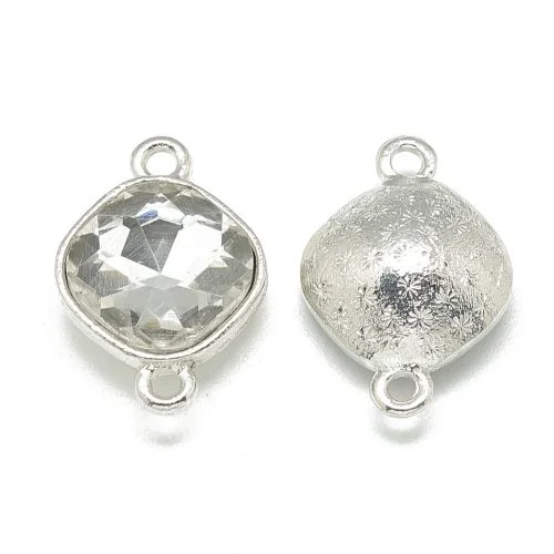 Clear Faceted Glass Connector Charm - 15mm x 22mm