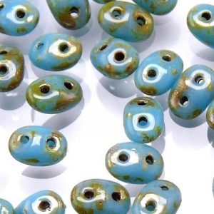 Czech MiniDuos - Turquoise Blue Picasso - Riverside Beads