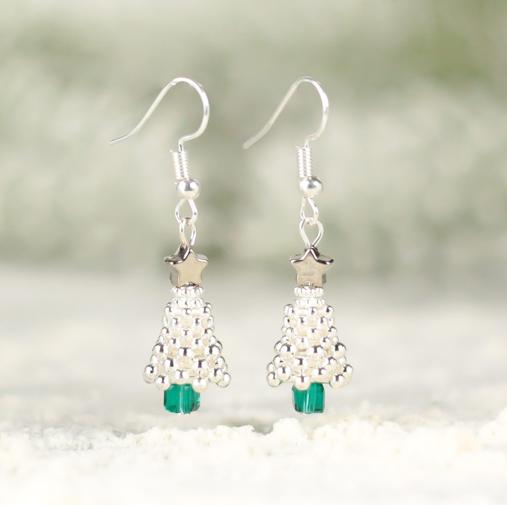 Silver Beaded Christmas Tree Earrings - Riverside Beads