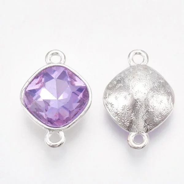 Lilac Faceted Glass Connector Charm - 15mm x 22mm