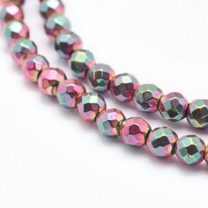 4mm Round Faceted Hematite - Rose Gold - Riverside Beads