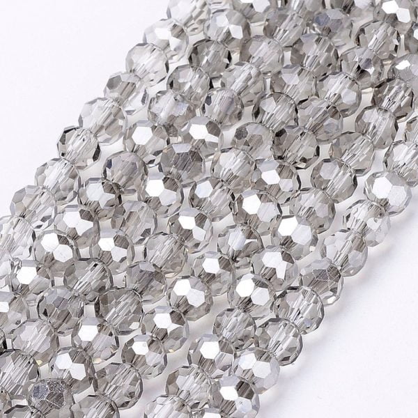 Faceted Glass Crystal Round Beads - Mirrored Grey - Riverside Beads