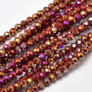 Faceted Glass Crystal Round Beads - Metallic Red AB - Riverside Beads
