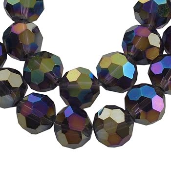 6mm Round Glass Faceted Crystal - Purple AB - Riverside Beads