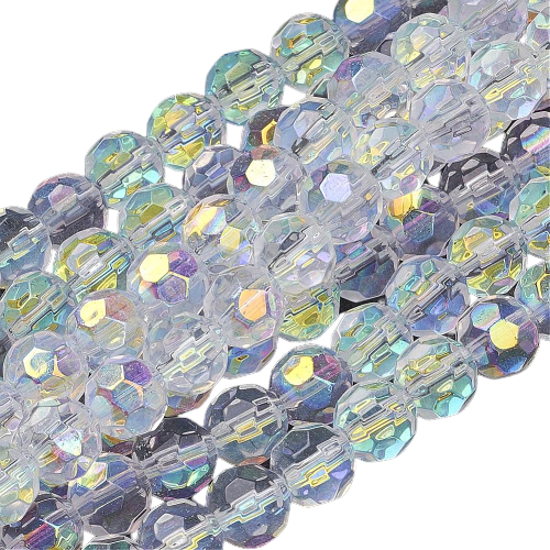 8mm Round Glass Faceted Crystal - Clear AB - Riverside Beads