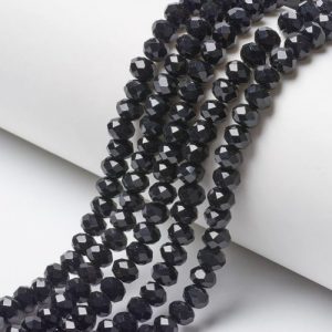 Opaque Black Crystal Rondelle Bead - Riverside Beads