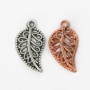 Patterned Rose Gold Leaf Charm - Riverside Beads