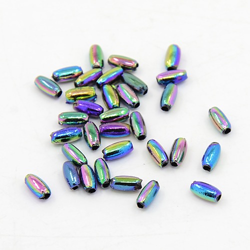 Acrylic AB Rice Bead - Black Rainbow - Riverside Beads