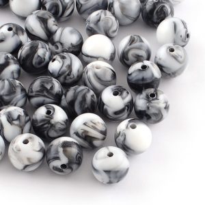 7mm Acrylic Marbled Bead - Black - Riverside Beads