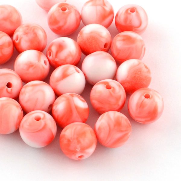 7mm Acrylic Marbled Bead - Orange - Riverside Beads