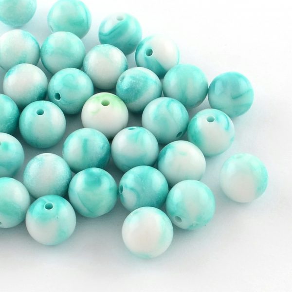 7mm Acrylic Marbled Bead - Teal - Riverside Beads