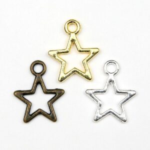 5 pointed star charms with a circular hole at the top of the charm