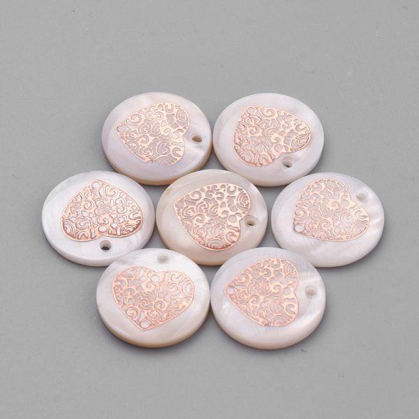 Heart on Flat Shell Charms - Riverside Beads