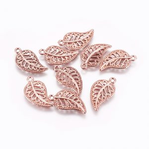 Patterned Rose Gold Leaf Charms - Riverside Beads