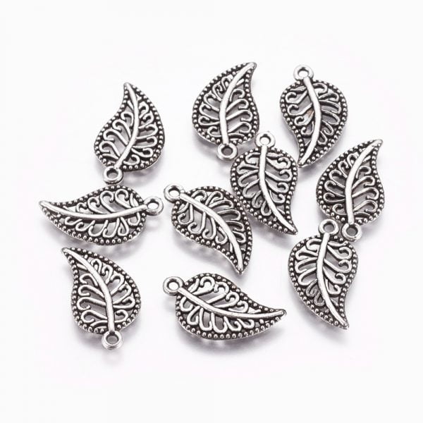 Patterned Silver Leaf Charms - Riverside Beads