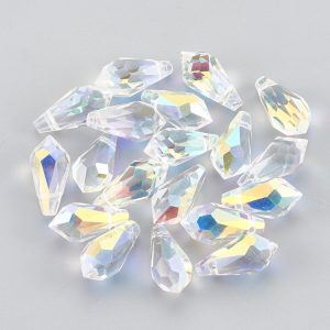 Glass Faceted drop pendant beads - Clear AB - Beads - Riverside Beads