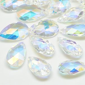 Glass Faceted Teardrop Pendant - Clear AB - Beads - Riverside Beads