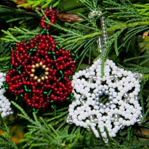 Beaded Poinsettia and Snowflake Ornaments - Riverside Beads