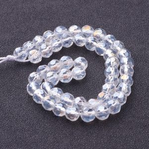 6mm Round Glass Faceted Crystal - Clear AB - Riverside Beads